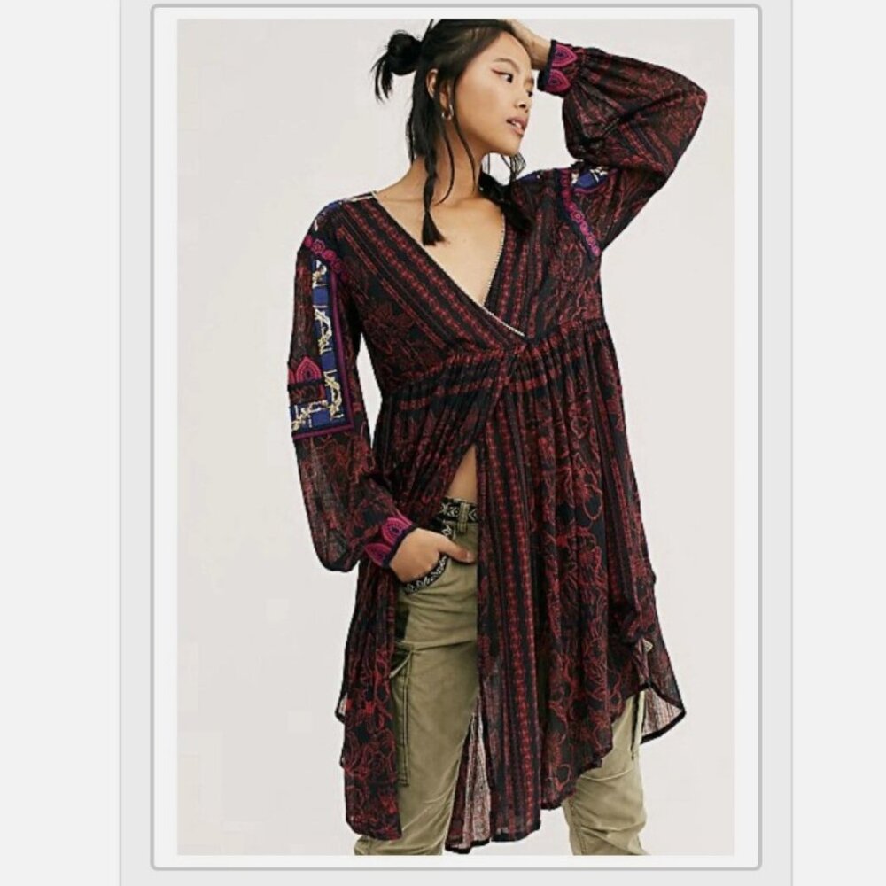 Free People Dress Tunic "CITY LIMITS" Flowy Embroidered Boho Tunic XS NWT